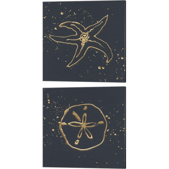 Great Art Now Gold Starfish & Sand Dollar by Chris Paschke 2 Piece Canvas Art Set Each 14W x 14H