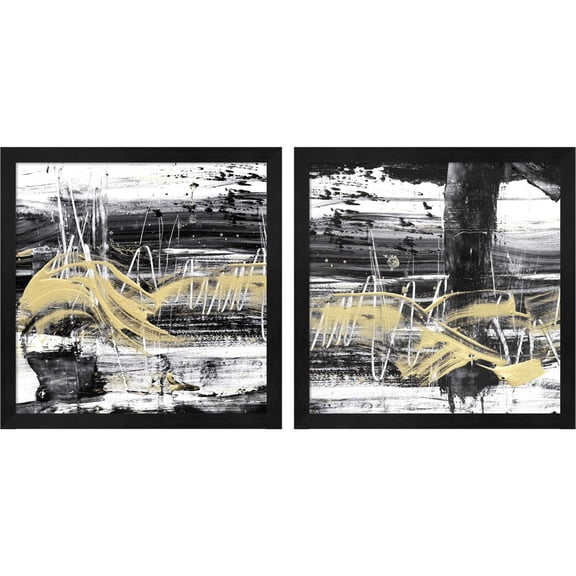 Great Art Now Gold Wave by Ethan Harper, 2 Piece Framed Art Set Each 13"W x 13"H