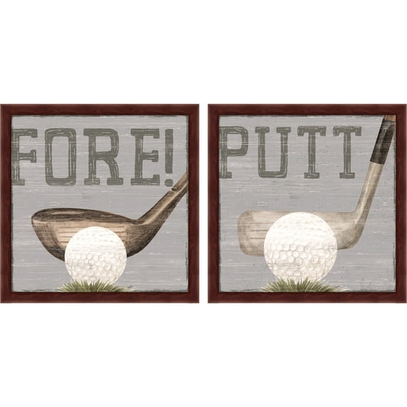 Great Art Now Golf Days neutral A by Tara Reed, 2 Piece Framed Art Set Each 13.25"W x 13.25"H