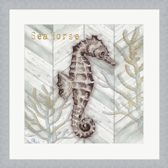Great Art Now Gray Gold Chevron Seahorse by Tre Sorelle Studios, Framed Wall Art, 19.5W x 19.5H