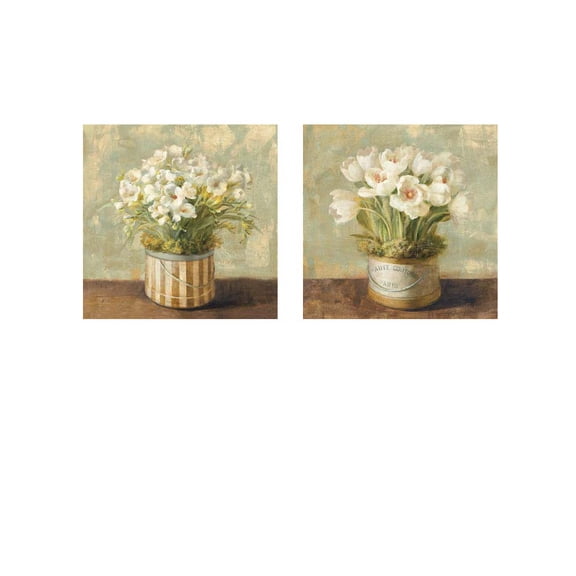 Great Art Now Hatbox Tulips & Freesia by Danhui Nai 2 Piece Print Art Set Each 12"W x 12"H