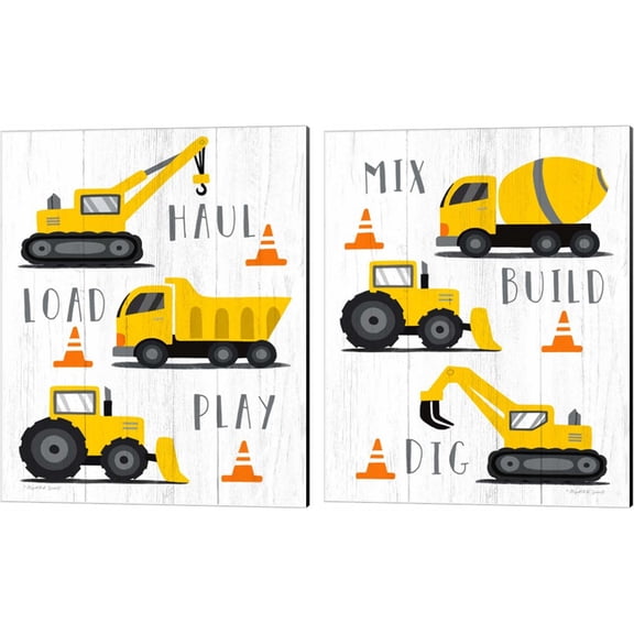 Great Art Now Haul, Load, Mix, & Dig by Elizabeth Tyndall 2 Piece Canvas Art Set Each 12"W x 15"H