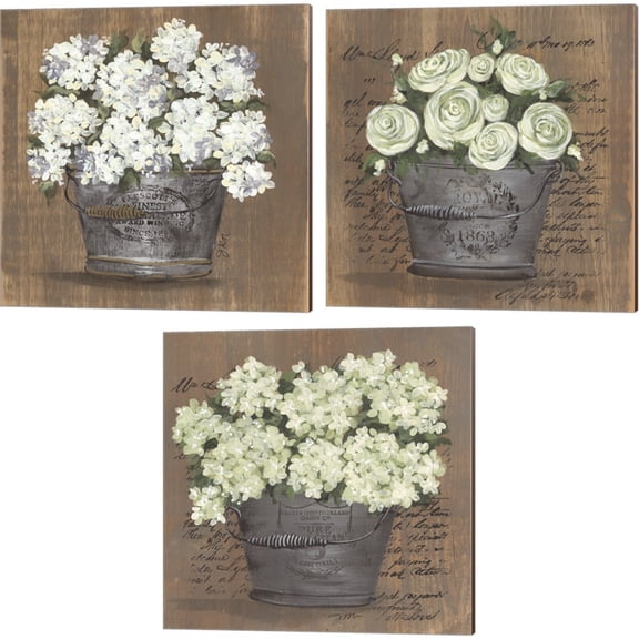 Great Art Now Heavenly Hydrangeas & Roses by Julie Norkus 3 Piece Canvas Art Set Each 14"W x 14"H