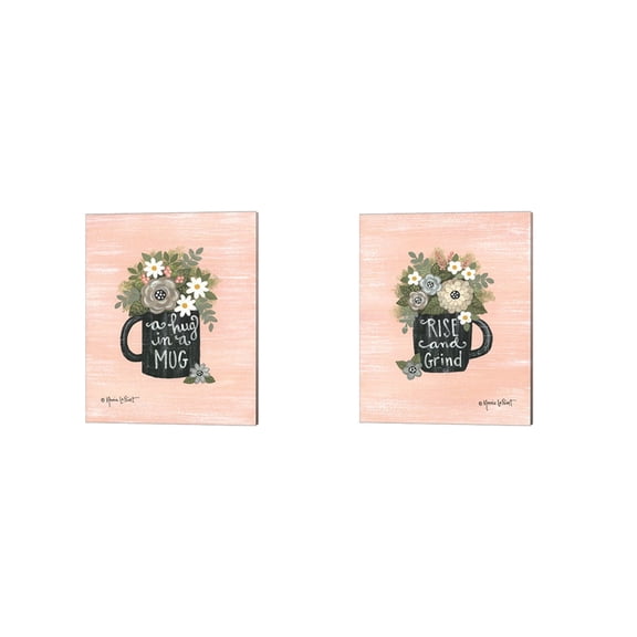 Great Art Now Hug in a Mug & Rise and Grind by Annie Lapoint 2 Piece Canvas Art Set Each 12"W x 15"H