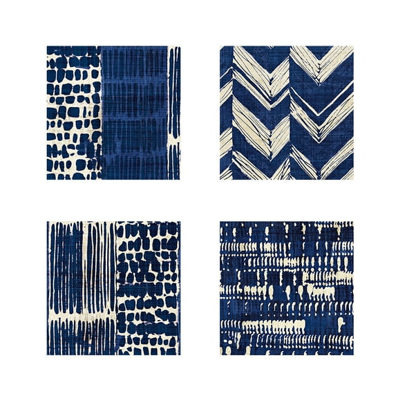 Great Art Now Indigo Batik by Wild Apple Portfolio 4 Piece Print Art Set Each 12W x 12H