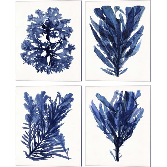 Great Art Now Indigo Ocean by Stellar Design Studio 4 Piece Canvas Art Set Each 12"W x 15"H