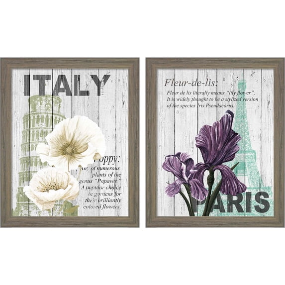 Great Art Now Italy Poppies & Parisris by Alicia Soave, 2 Piece Framed Art Set Each 9"W x 11"H