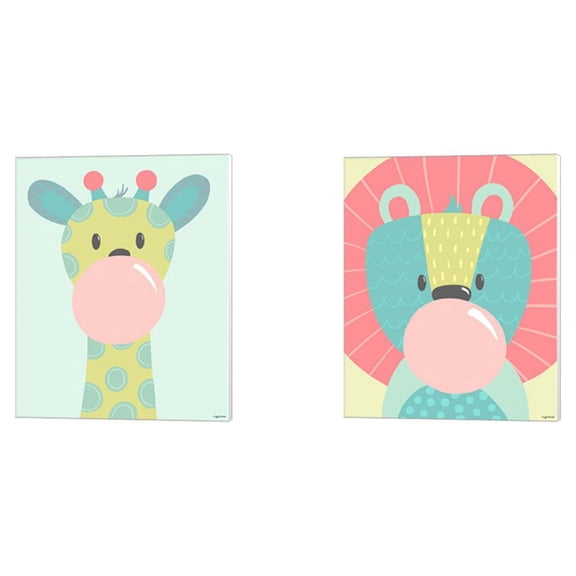 Great Art Now Kid Giraffe & Lion by Kyra Brown 2 Piece Canvas Art Set Each 12"W x 15"H