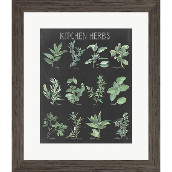 Great Art Now Kitchen Herb Chart on Black I by Chris Paschke, Framed Wall Art, 20.5W x 23.5H