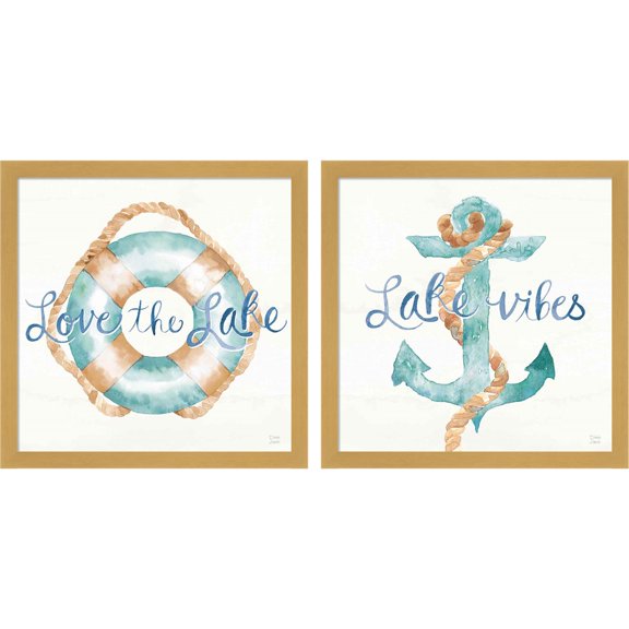 Great Art Now Lake Love B by Dina June, 2 Piece Framed Art Set Each 13"W x 13"H