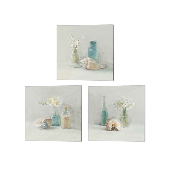 Great Art Now Light Freesia, Light Lily of the Valley & Light White Flower Spa by Danhui Nai 3 Piece Canvas Art Set Each 14W x 14H