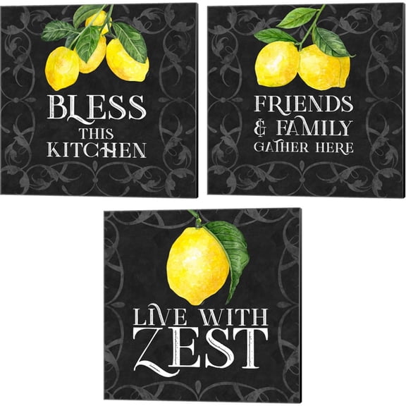 Great Art Now Live with Zest Sentiment by Tara Reed 3 Piece Canvas Art Set Each 14"W x 14"H