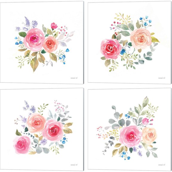 Great Art Now Lush Roses by Danhui Nai 4 Piece Canvas Art Set Each 14W x 14H