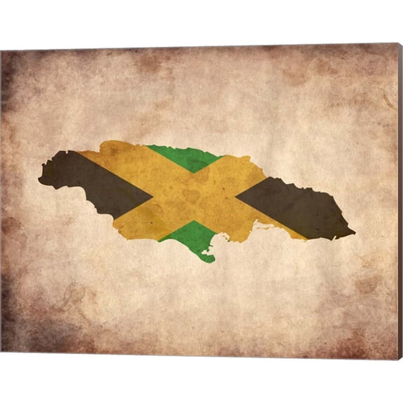 Great Art Now Map with Flag Overlay Jamaica by Color Me Happy Canvas Wall Art 20W x 16H