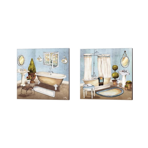 Great Art Now Master Bath by Elizabeth Medley 2 Piece Canvas Art Set Each 14"W x 14"H