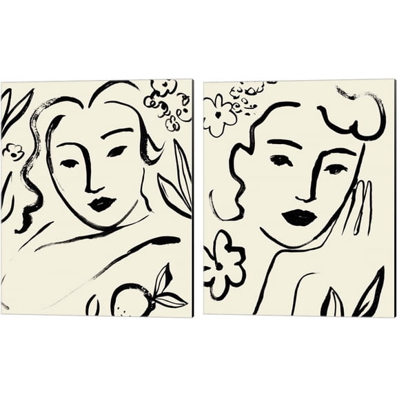 Great Art Now Matisse's Muse Portrait by Victoria Barnes 2 Piece Canvas Art Set Each 12"W x 15"H