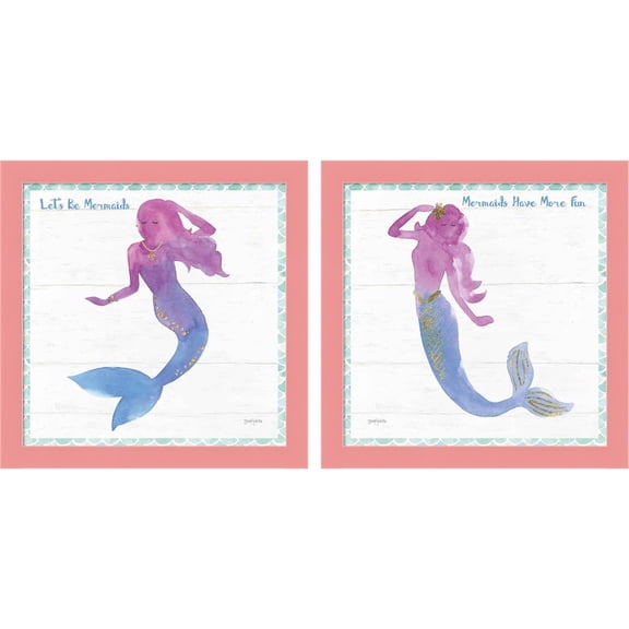 Great Art Now Mermaid Friends by Jenaya Jackson, 2 Piece Framed Art Set Each 14"W x 14"H