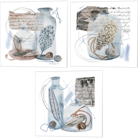 Great Art Now Message in a Bottle by Melissa Wang 3 Piece Canvas Art Set Each 14"W x 14"H