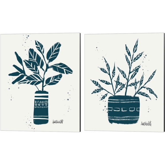 Great Art Now Monochrome Blue Botanical Sketches by Anne Tavoletti 2 Piece Canvas Art Set Each 12"W x 15"H
