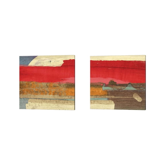 Great Art Now Moon Rising from the Crimson Sky by Leonardo Bacci 2 Piece Canvas Art Set Each 14"W x 14"H