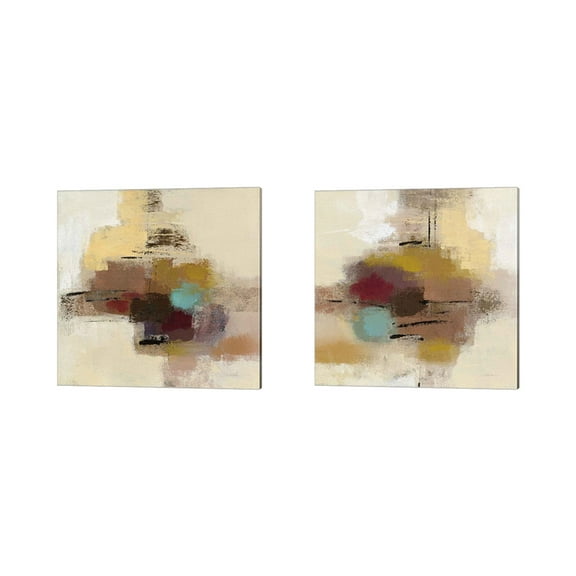Great Art Now Morello Cherry Abstract by Silvia Vassileva 2 Piece Canvas Art Set Each 14"W x 14"H