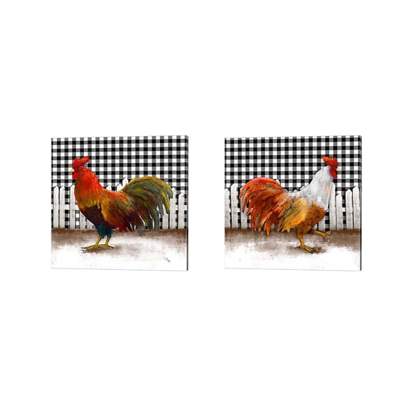 Great Art Now Morning Rooster by Dan Meneely 2 Piece Canvas Art Set Each 14"W x 14"H