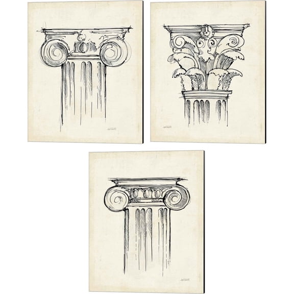 Great Art Now Museum Sketches Off White by Anne Tavoletti 3 Piece Canvas Art Set Each 12"W x 15"H