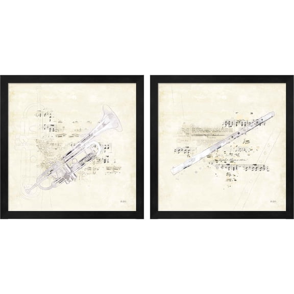 Great Art Now Musical Gift by Katie Pertiet, 2 Piece Framed Art Set Each 13"W x 13"H