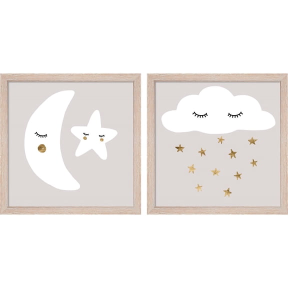 Great Art Now Nap Time by Victoria Barnes, 2 Piece Framed Art Set Each 13"W x 13"H