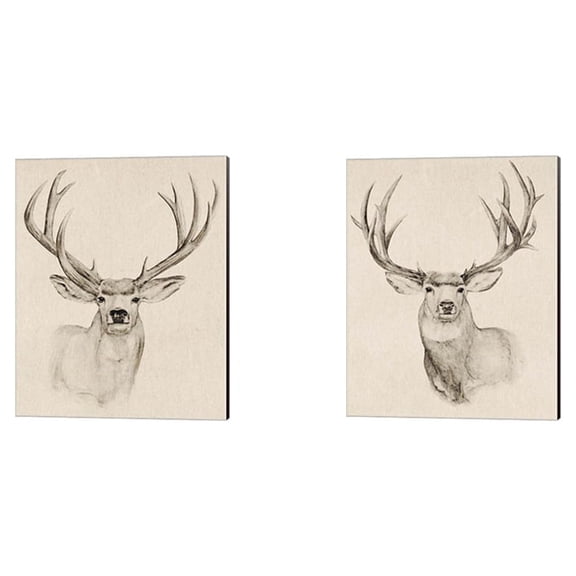 Great Art Now Natural Buck by Annie Warren 2 Piece Canvas Art Set Each 12"W x 15"H