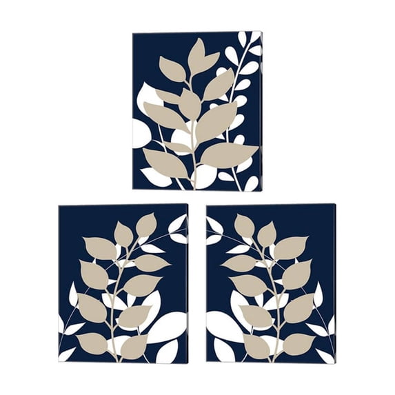 Great Art Now Navy Foliage by Tamara Robinson 3 Piece Canvas Art Set Each 12"W x 15"H