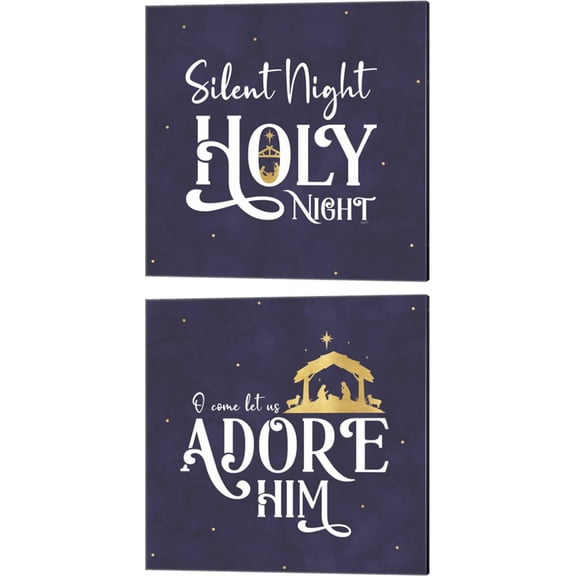 Great Art Now O Holy Night on Blue by Tara Reed 2 Piece Canvas Art Set Each 14"W x 14H"
