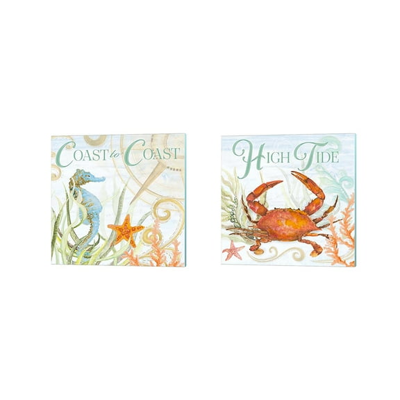 Great Art Now Ocean to Ocean & High Tide by Janice Gaynor 2 Piece Canvas Art Set Each 14"W x 14"H
