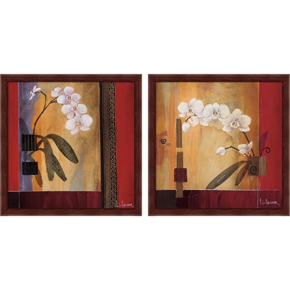Great Art Now Orchid Lines by Don Li-Leger, 2 Piece Framed Art Set Each 13"W x 13"H