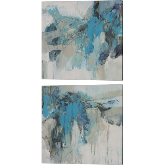 Great Art Now Painterly Teal by Jennifer Goldberger 2 Piece Canvas Art Set Each 14"W x 14"H