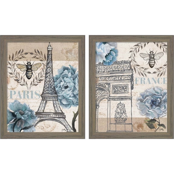 Great Art Now Paris Bee by Elizabeth Medley, 2 Piece Framed Art Set Each 9"W x 11"H