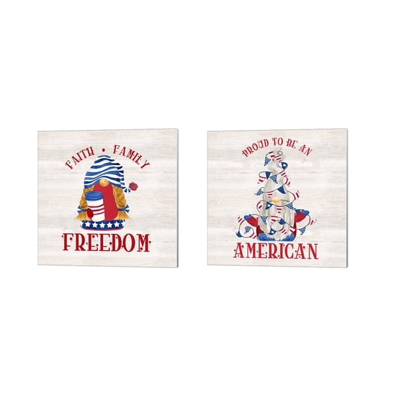 Great Art Now Patriotic Gnomes by Tara Reed 2 Piece Canvas Art Set Each 14"W x 14"H