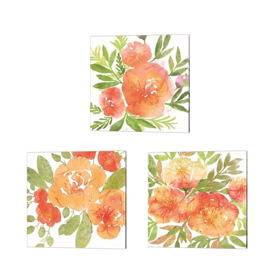 Great Art Now Peachy Floral by Bluebird Barn 3 Piece Canvas Art Set Each 14"W x 14"H