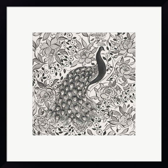 Great Art Now Peacock Garden III BW by Miranda Thomas, Framed Wall Art, 19W x 19H