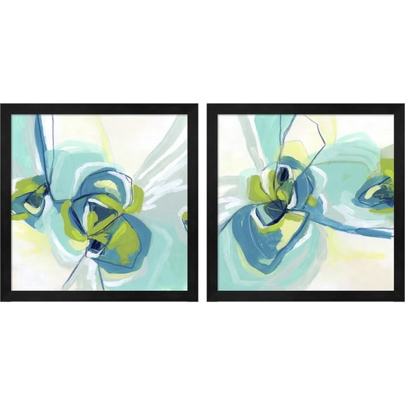 Great Art Now Peacockortex by June Erica Vess, 2 Piece Framed Art Set Each 13.25"W x 13.25"H