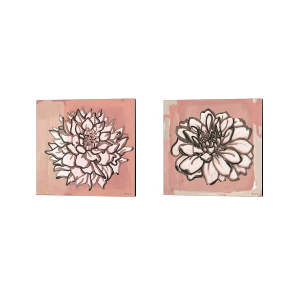 Great Art Now Pink and Gray Floral by Stellar Design Studio 2 Piece Canvas Art Set Each 14"W x 14"H
