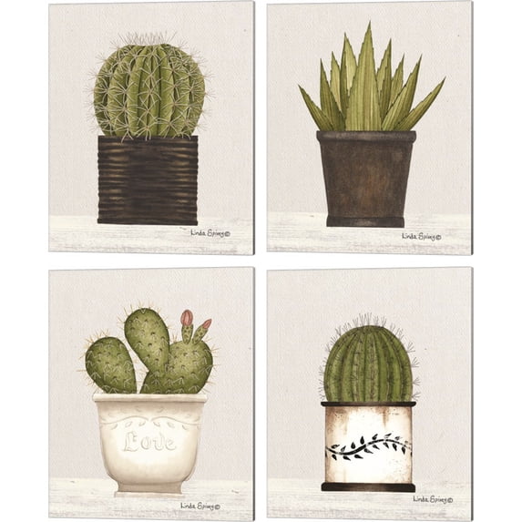 Great Art Now Potted Aloe Vera & Cactus by Linda Spivey 4 Piece Canvas Art Set Each 12"W x 15"H