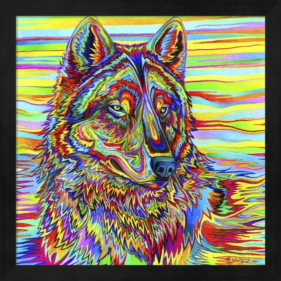 Great Art Now Psychedelic Wolf by Rebecca Wang Art, Framed Wall Art, 13.25W x 13.25H
