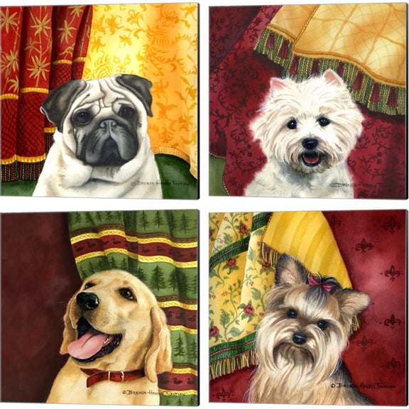 Great Art Now Pug, West Highland Terrier, Yellow Labrador Retriever & Yorkshire Terrier by Brenda Tustian 4 Piece Canvas Art Set Each 14W x 14H