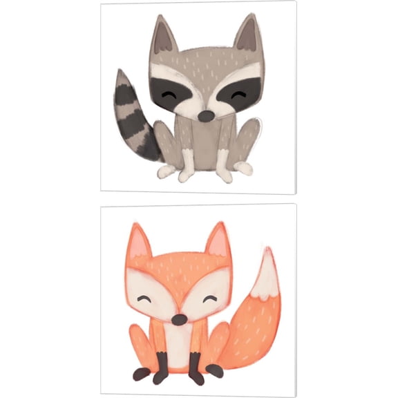 Great Art Now Raccoon & Fox by Josefina 2 Piece Canvas Art Set Each 14W x 14H