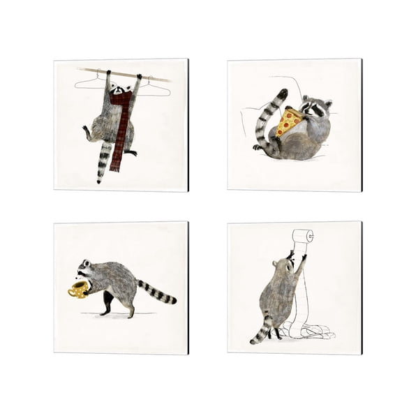Great Art Now Rascally Raccoon by Victoria Barnes 4 Piece Canvas Art Set Each 14W x 14H