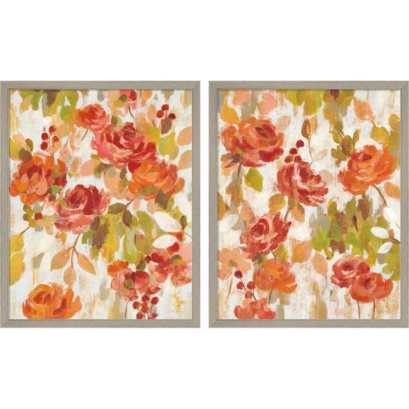Great Art Now Red and Orange Brocade by Silvia Vassileva, 2 Piece Framed Art Set Each 17"W x 21"H