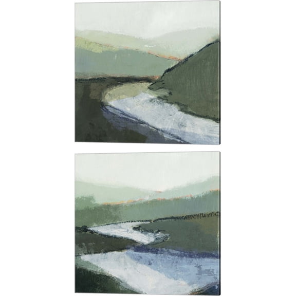 Great Art Now Riverbend Landscape by Victoria Barnes 2 Piece Canvas Art Set Each 14"W x 14"H