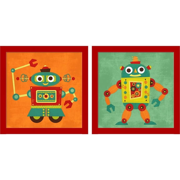 Great Art Now Robot by Nancy Lee, 2 Piece Framed Art Set Each 14"W x 14"H
