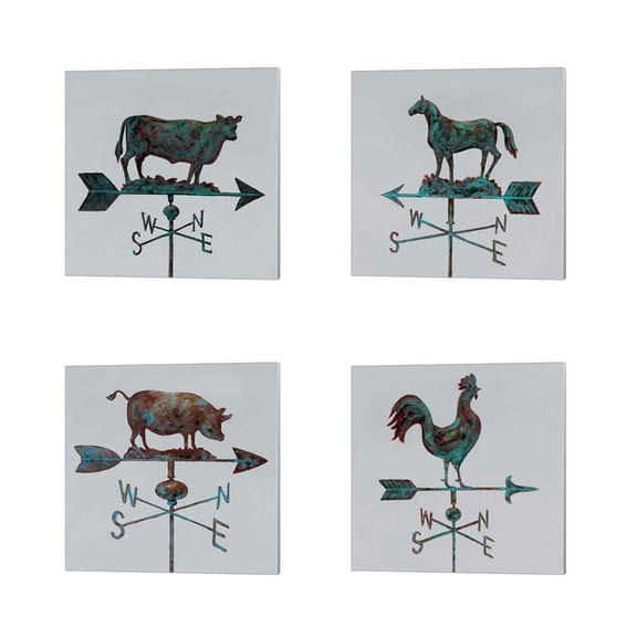 Great Art Now Rural Relic - Cow, Horse, Pig & Rooster by Arnie Fisk 4 Piece Canvas Art Set Each 14W x 14H